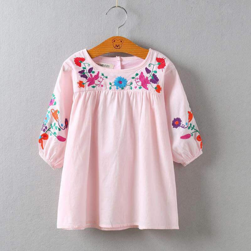 Girls Embroidered Skirt Half Sleeve Round-neck Princess Dress Autumn Spring Summer Baby Girls Floral Dress 2-8T - Click Image to Close